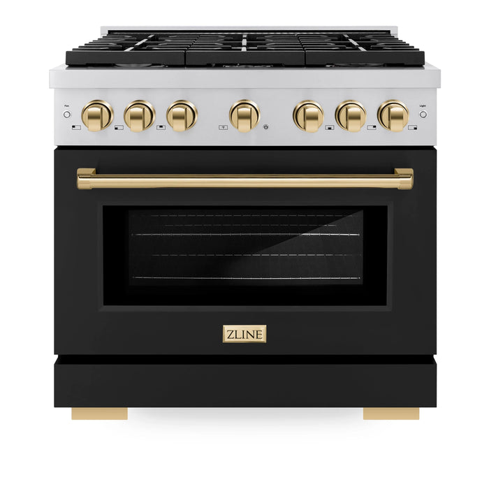 ZLINE 36"Paramount Dual Fuel Range Black Matte Gold SDRZ-BLM-36-G