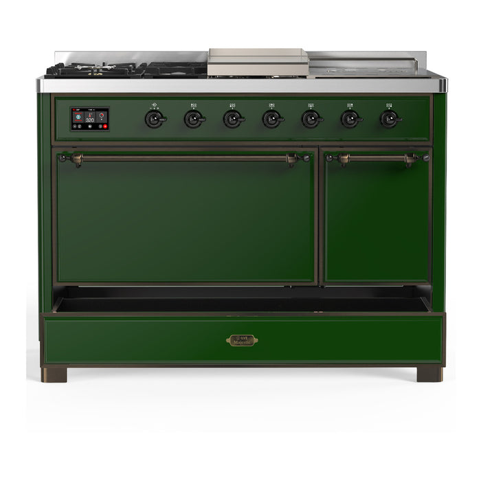 ILVE Majestic III 48" Dual Fuel Range, Emerald Green, Burnished Trim UM48FSQNR3EGB