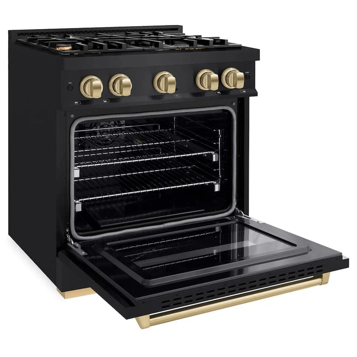 ZLINE 30" Classic Gas Range, Convection Gas Oven Black Stainless Steel, Champagne Bronze CGRBZ-30-CB