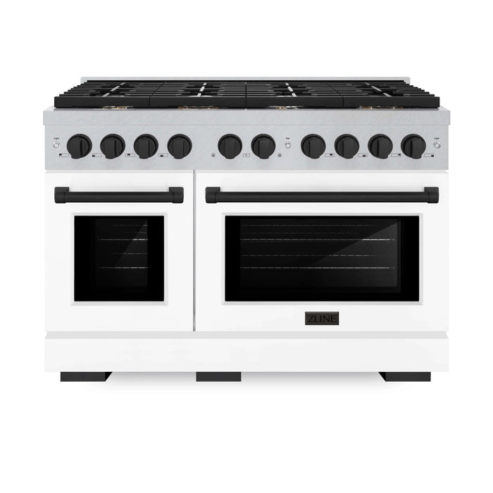 ZLINE 48"Paramount Dual Fuel Range DuraSnow® White Matte, Matte Black SDRSZ-WM-48-MB