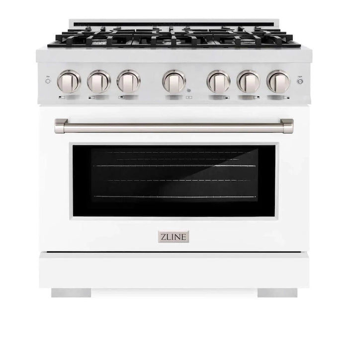 ZLINE 36" Select Dual Fuel Range Gas Cooktop Electric Convection Oven DuraSnow® Stainless Steel White Matte Door HDRS-WM-36