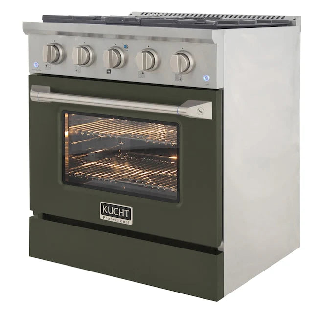 Kucht 30" Gas Range in Stainless Steel with Olive Green Oven Door, KNG301-OG