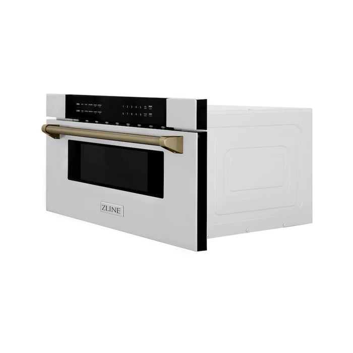 ZLINE Autograph Edition 30" Built-in Microwave Drawer, Stainless Steel, Helix Handle MWDZ-30-KCB