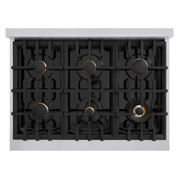 ZLINE 36" Select Gas Range Convection Gas Oven Stainless Steel White Matte Doors Champagne Bronze HGRZ-WM-36-CB