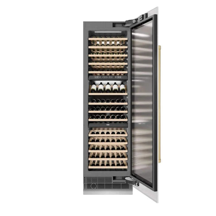 ZLINE 24"Triple Zone 100 Bottle Column Wine Cooler, White Matte Stainless Steel Champagne Bronze RCWVZ-WM-24-CB