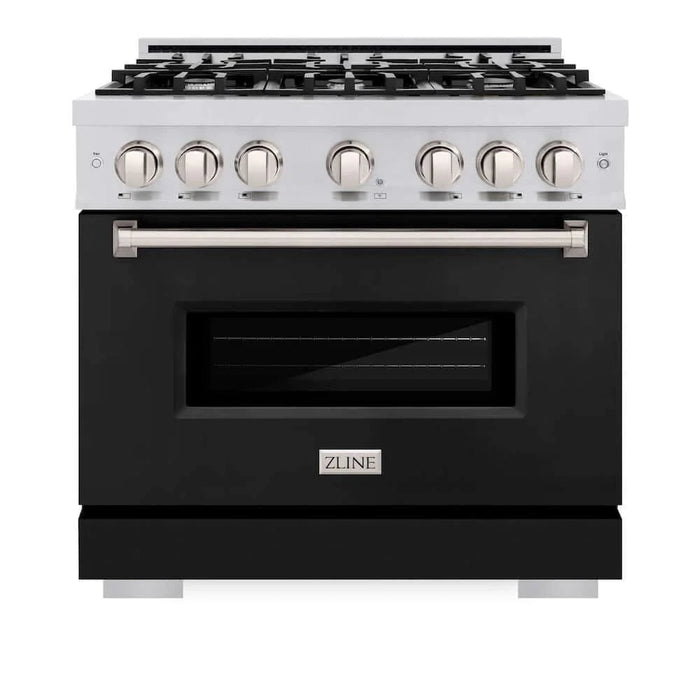 ZLINE 36" Dual Fuel Range, Gas Cooktop, Electric Convection Oven Stainless Steel, Black Matte Door CDR-BLM-36