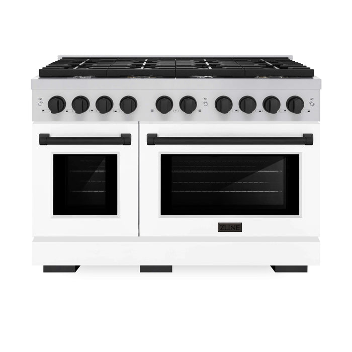 ZLINE 48"Paramount Dual Fuel Range White Matte Matte Black SDRZ-WM-48-MB