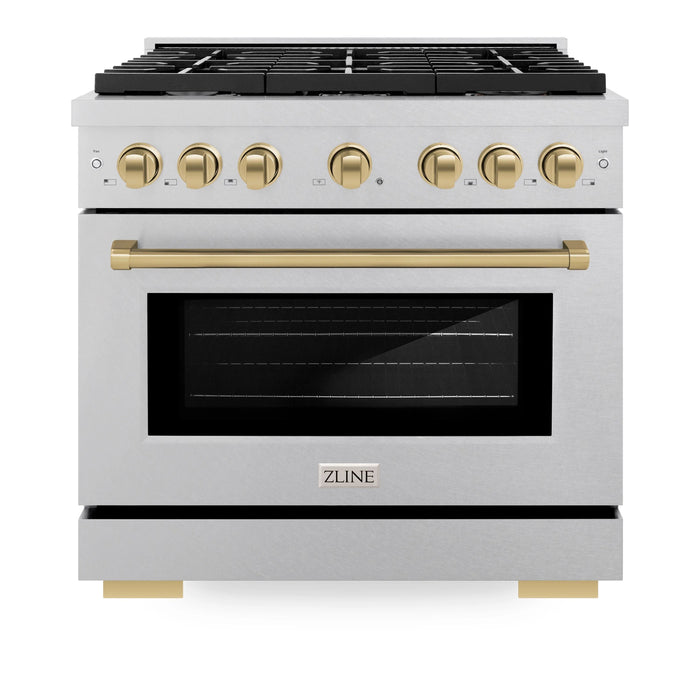 ZLINE 36"Paramount Dual Fuel Range DuraSnow® Champagne Bronze SDRSZ-36-CB