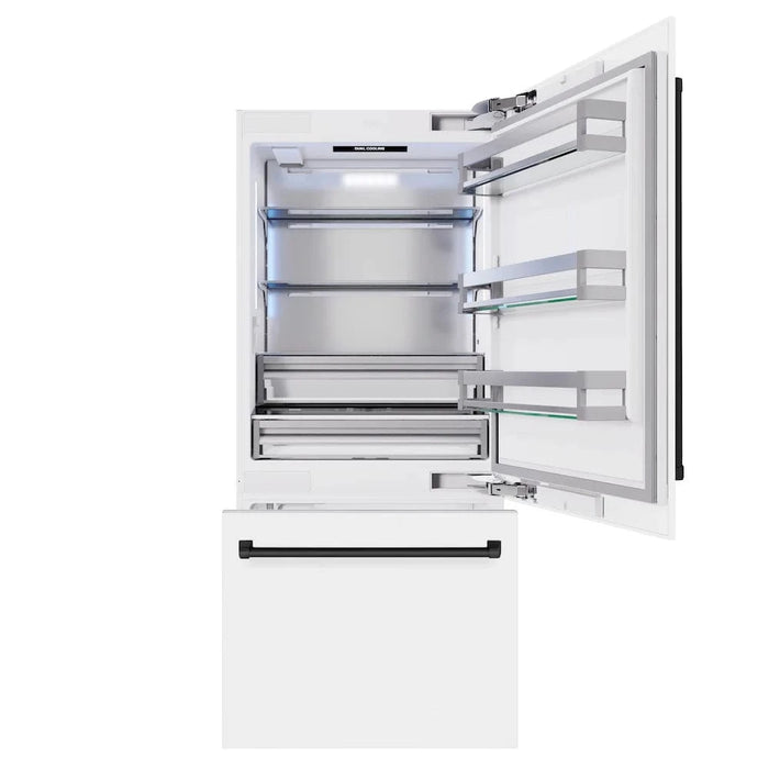 ZLINE 36" Built-In Bottom Freezer Refrigerator,Water Dispenser, Ice Maker, White Matte Matte Black RBITZ-WM-36-MB