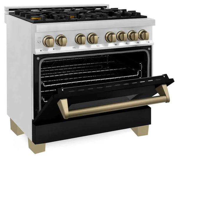 ZLINE 36" Autograph Dual Fuel Range, Black, Bronze, RAZ-BLM-36-CB