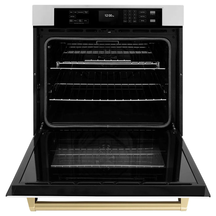 ZLINE 30" Autograph Edition Professional True Convection Single Wall Oven, Air Fry, Self Clean, White Matte, Champagne Bronze WASZ-WM-30-CB