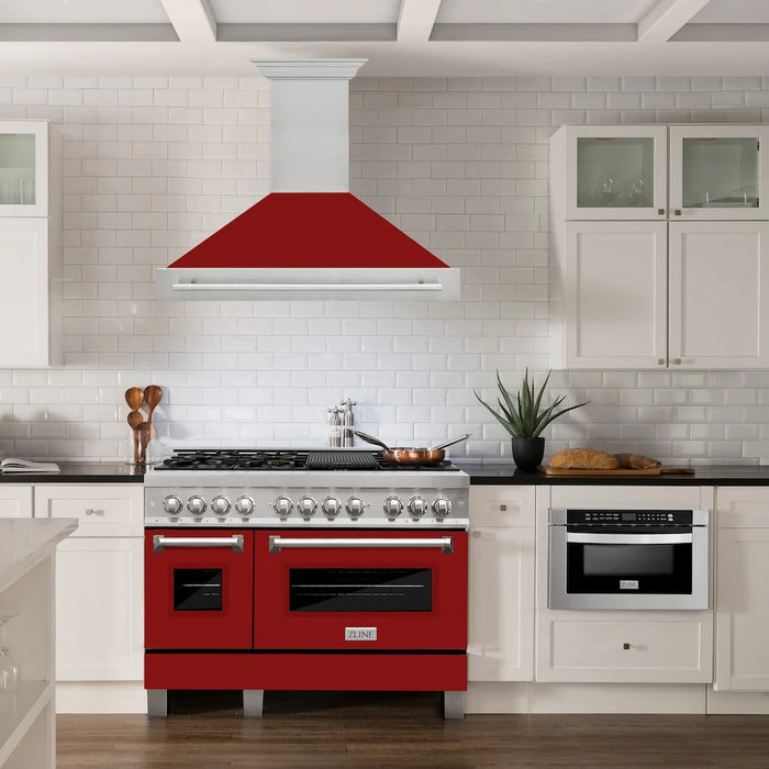 ZLINE 48" Autograph DuraSnow Stainless Red Wall Range Hood 8654SNX-RG-48