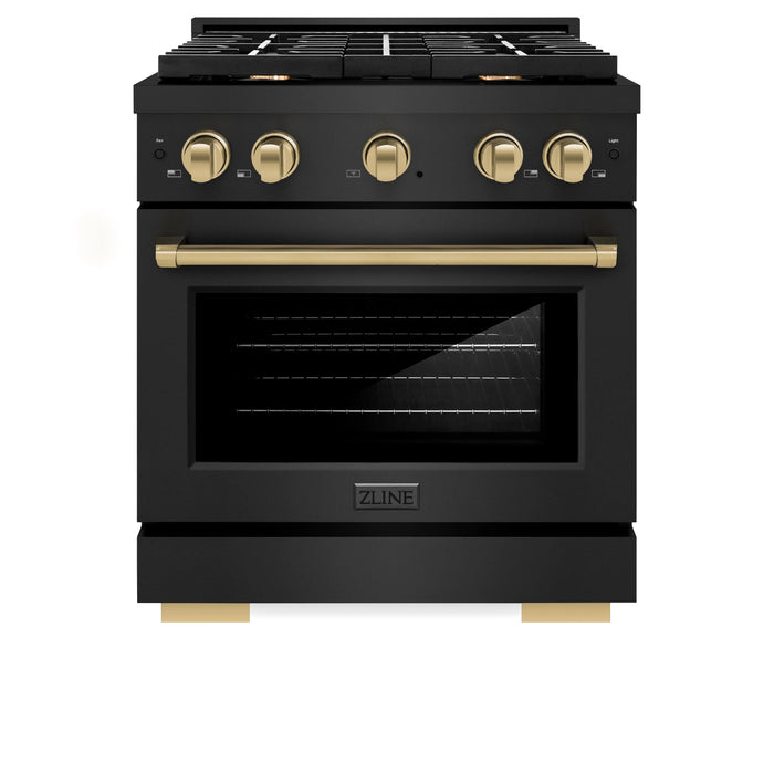 ZLINE 30"Paramount Dual Fuel Range Black Stainless Steel, Champagne Bronze SDRBZ-30-CB