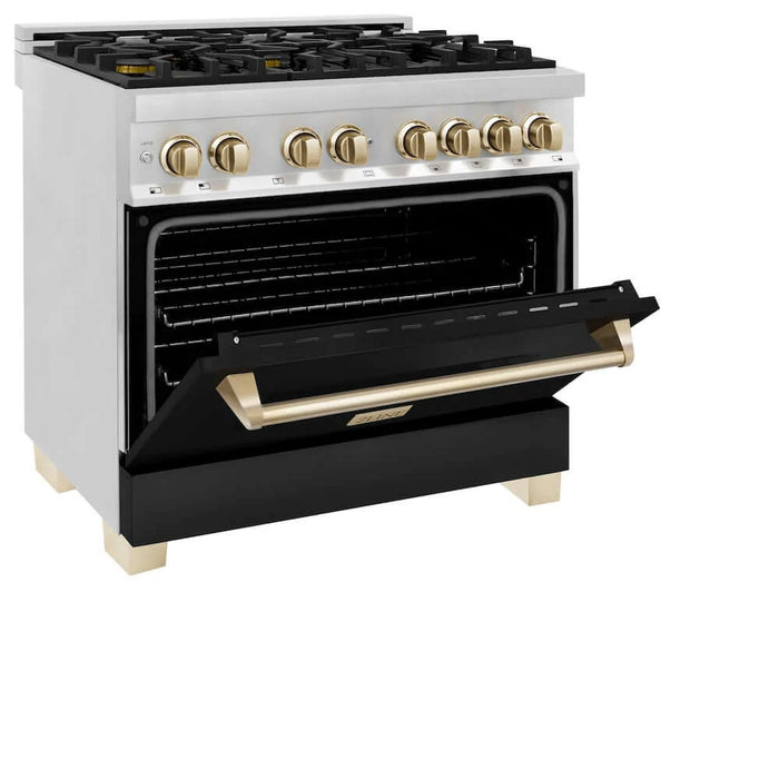 ZLINE 36" Autograph Dual Fuel Range, Black, Gold, RAZ-BLM-36-G