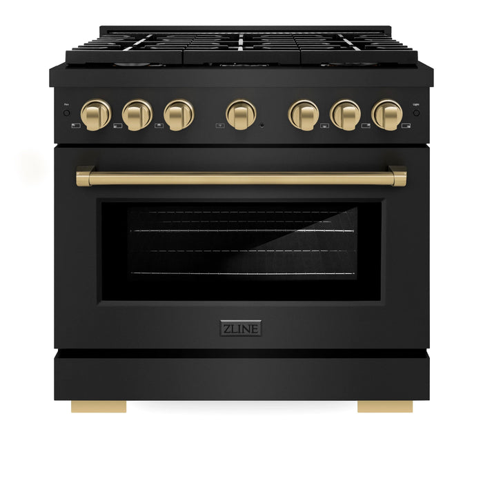 ZLINE 36"Paramount Dual Fuel Range Black Stainless Steel, Champagne Bronze SDRBZ-36-CB