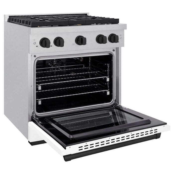 ZLINE 30"Gas Range, Convection Gas Oven, DuraSnow® White Matte, Matte Black SGRSZ-WM-30-MB