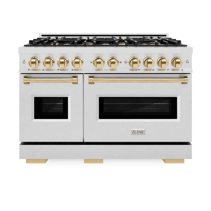 ZLINE 48" Classic Gas Range, Convection Gas Oven DuraSnow® Stainless Steel, Gold CGRSZ-48-G