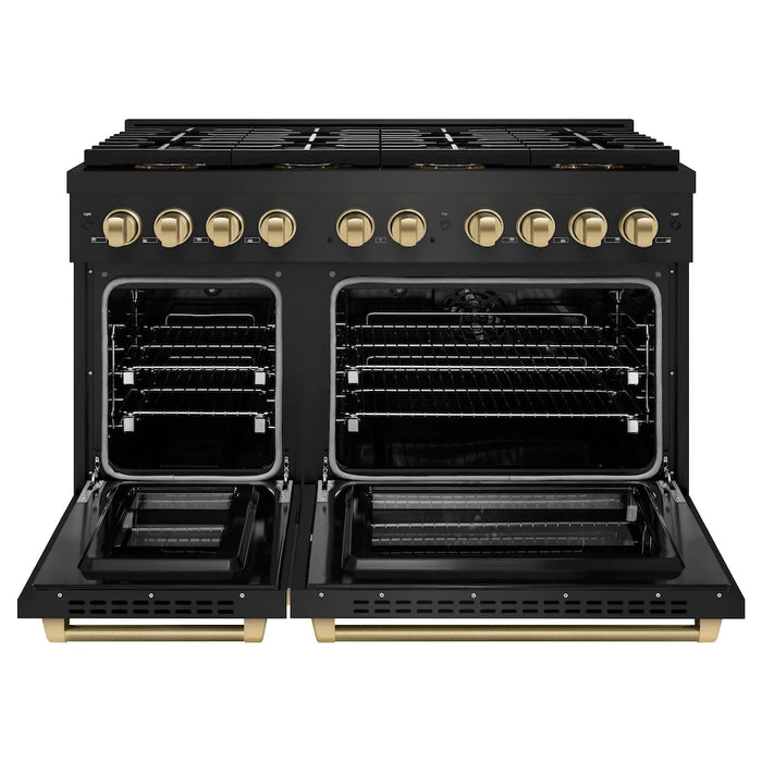 ZLINE Autograph Edition 48" Paramount Dual Fuel Range, DuoPro™ Cooktop, Electric Convection Oven, Black Stainless Steel, Helix Handle PSDRBZ-48-KCB