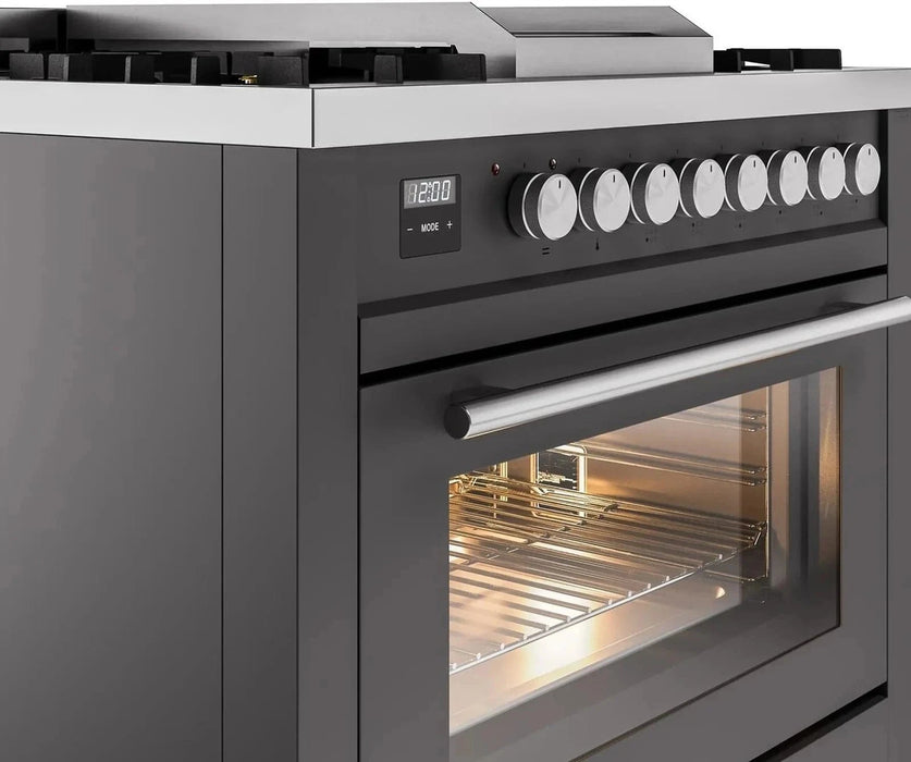 ILVE 36"Professional Plus Dual Fuel Range, Matte Graphite UP36FWMPMG