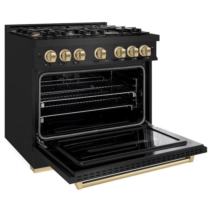 ZLINE 36" Classic Gas Range, Convection Gas Oven Black Stainless Steel, Champagne Bronze CGRBZ-36-CB