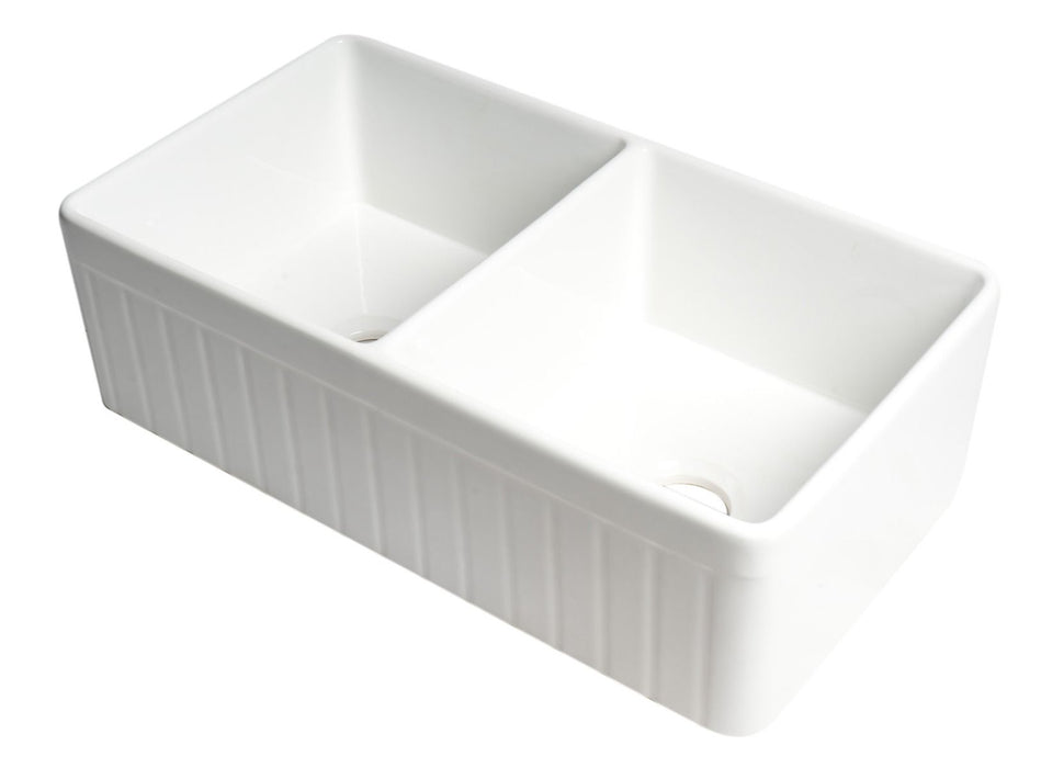 ALFI brand Smooth Apron 33" Double Bowl Fireclay Farm Sink ABF3318D