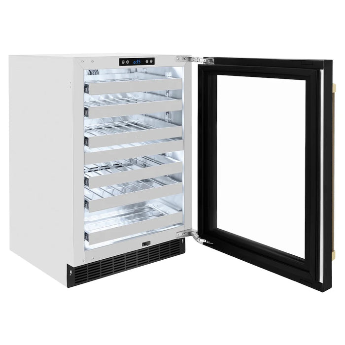 ZLINE Autograph Edition 24" Touchstone Dual Zone 44 Bottle Wine Cooler, Black Stainless Steel Glass Door, Helix Handle RWDOZ-BS-24-KCB