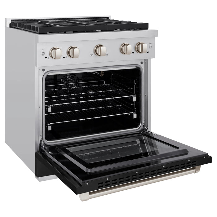 ZLINE 30" Gas Range, Convection Gas Oven, Stainless Steel,Matte Black  SGR-BLM-30