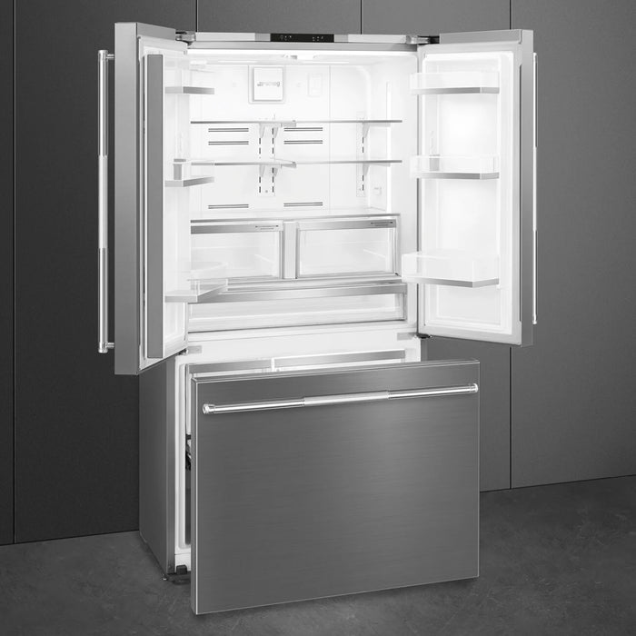 SMEG 36" Freestanding Counter Depth French Door Refrigerator, FD36UXIW