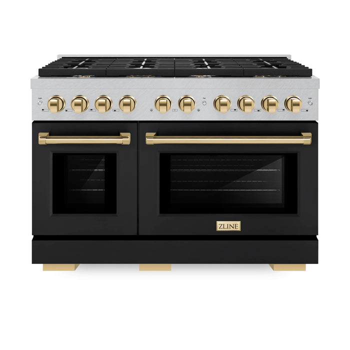 ZLINE 48"Paramount Dual Fuel Range DuraSnow® Black Matte, Gold SDRSZ-BLM-48-G