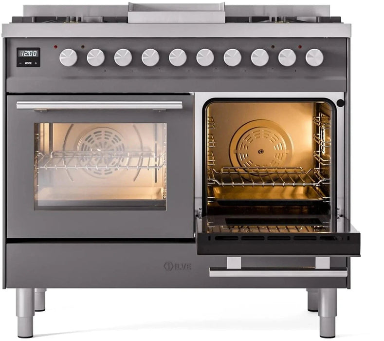 ILVE 40"Professional Plus Liquid Propane Dual Fuel Range, Matte Graphite UPD40FWMPMGLP