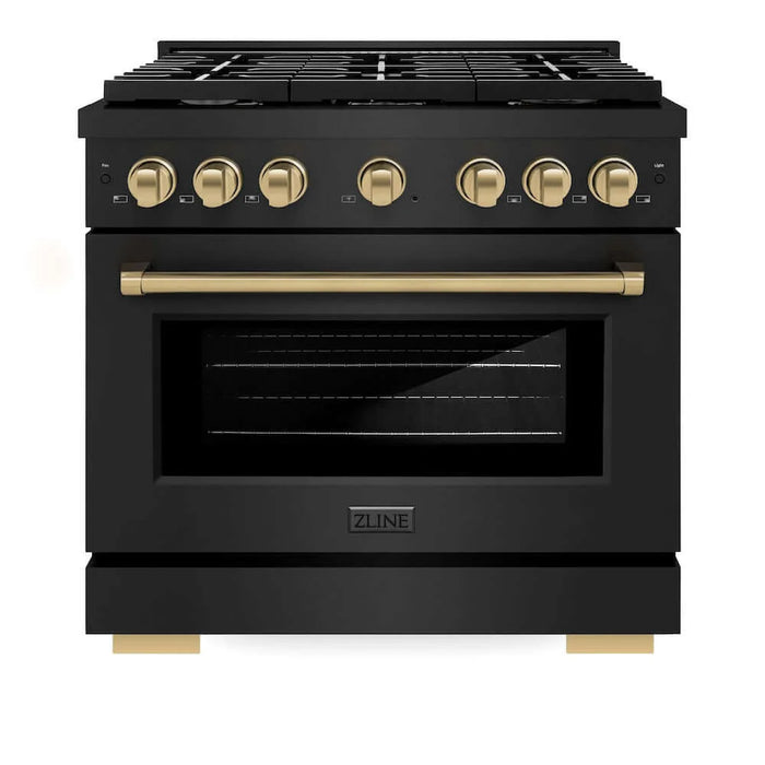 ZLINE 36"Gas Range, Convection Gas Oven, Black, Champagne Bronze,SGRBZ-36-CB