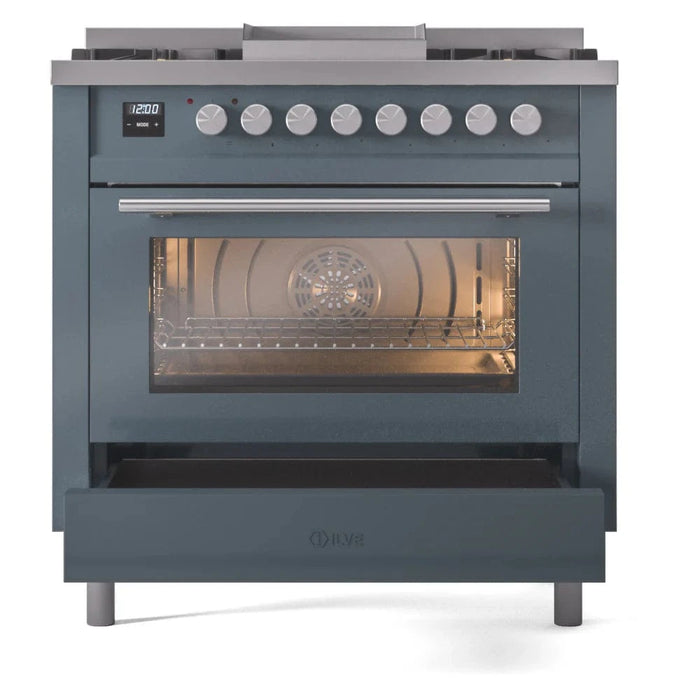 ILVE 36"Professional Plus Liquid Propane Dual Fuel Range, Blue Grey UP36FWMPBGLP