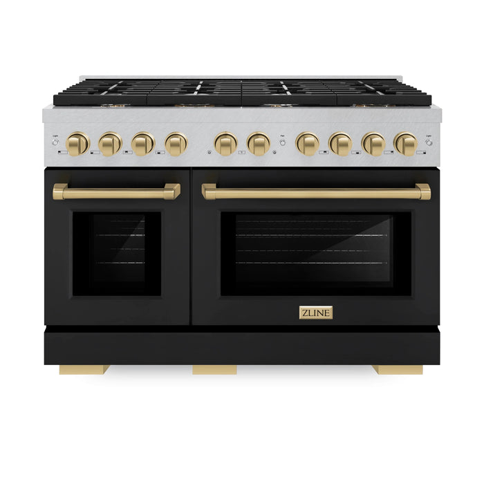 ZLINE 48"Paramount Dual Fuel Range DuraSnow® Black Matte, Champagne Bronze SDRSZ-BLM-48-CB