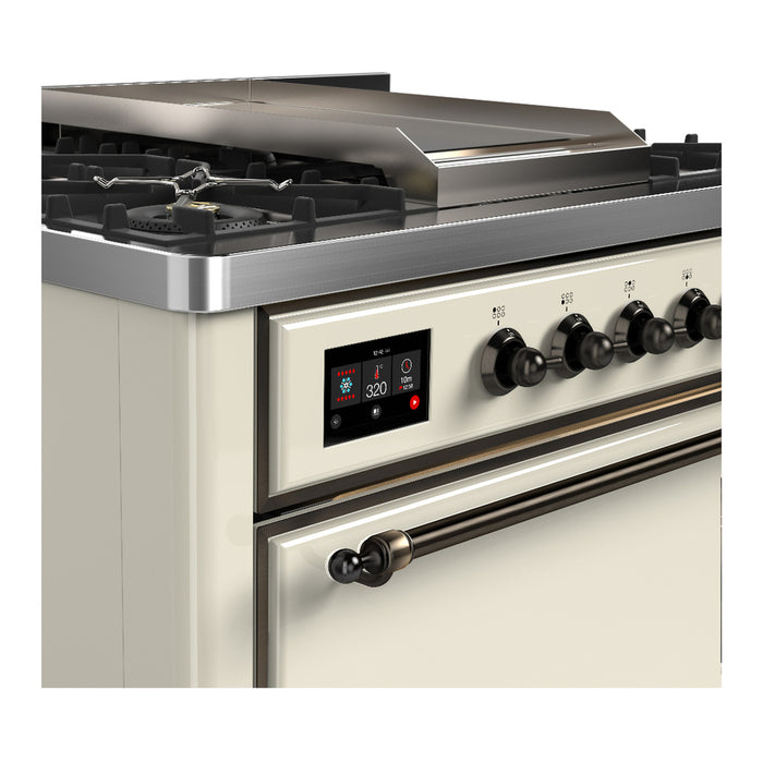 ILVE Majestic III 36" Dual Fuel, Range, Antique White, Burnished Trim UM36FQNR3AWB