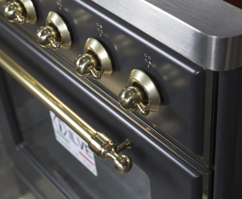 ILVE 30"Majestic II Induction Range, Matte Graphite Brass Trim UMI30NE3MGG