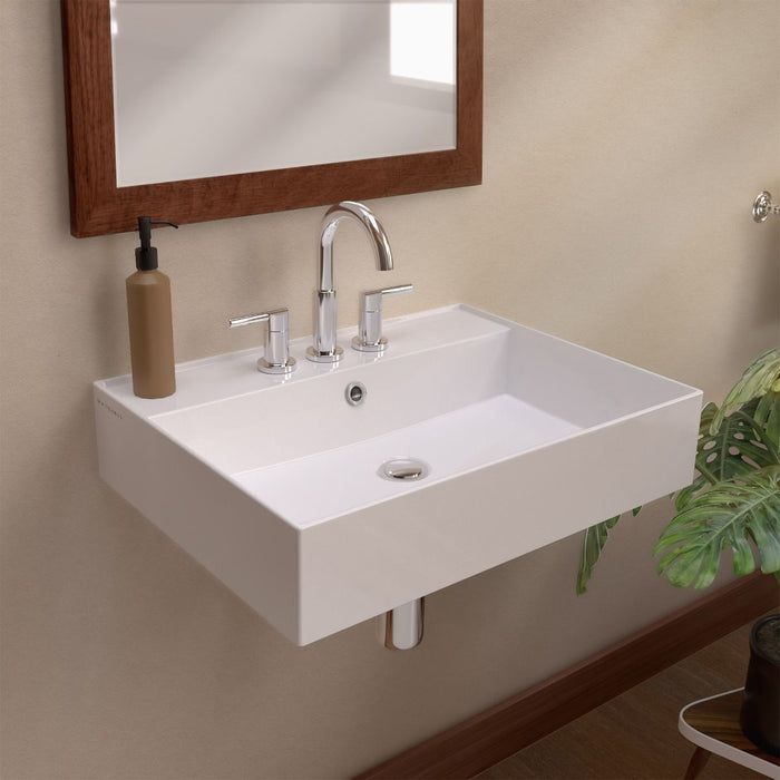Whitehaus 24" Rectangular Wall Mount Basin, Widespread Faucet, Overflow B-AG61-3H