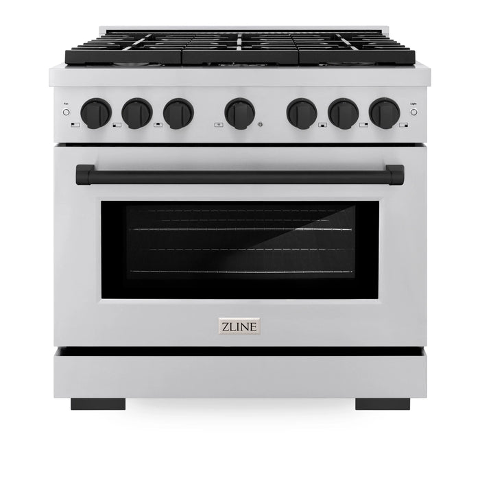 ZLINE 36"Paramount Dual Fuel Range Stainless Steel Matte Black SDRZ-36-MB