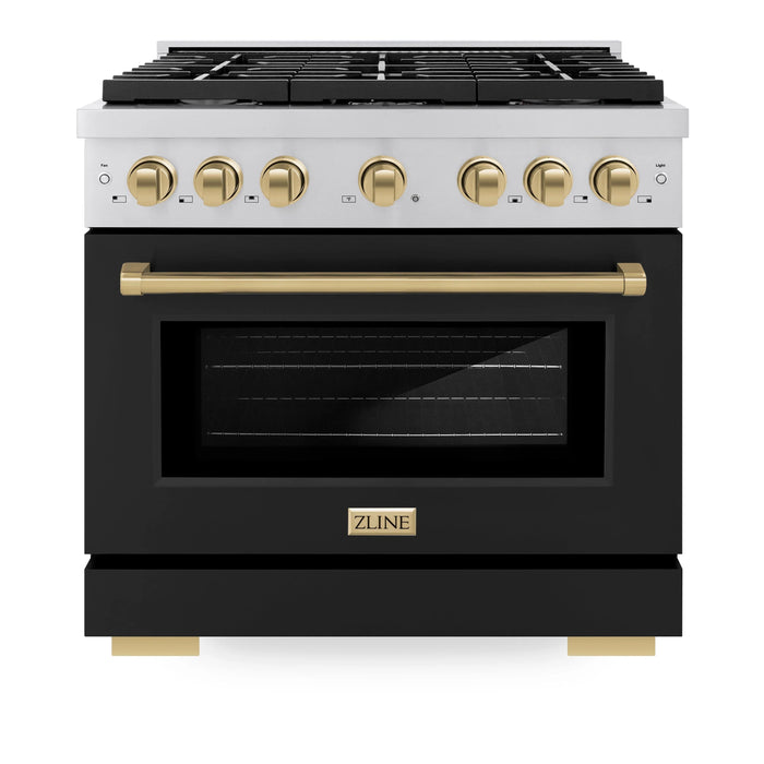 ZLINE 36"Paramount Dual Fuel Range Stainless Steel Black Matte Champagne Bronze SDRZ-BLM-36-CB