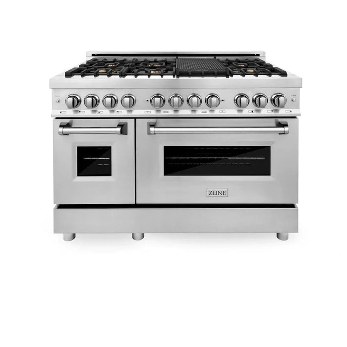 ZLINE 48" Gas Burner/Electric Oven Range Stainless, Brass Burners, Griddle RA-BR-GR-48