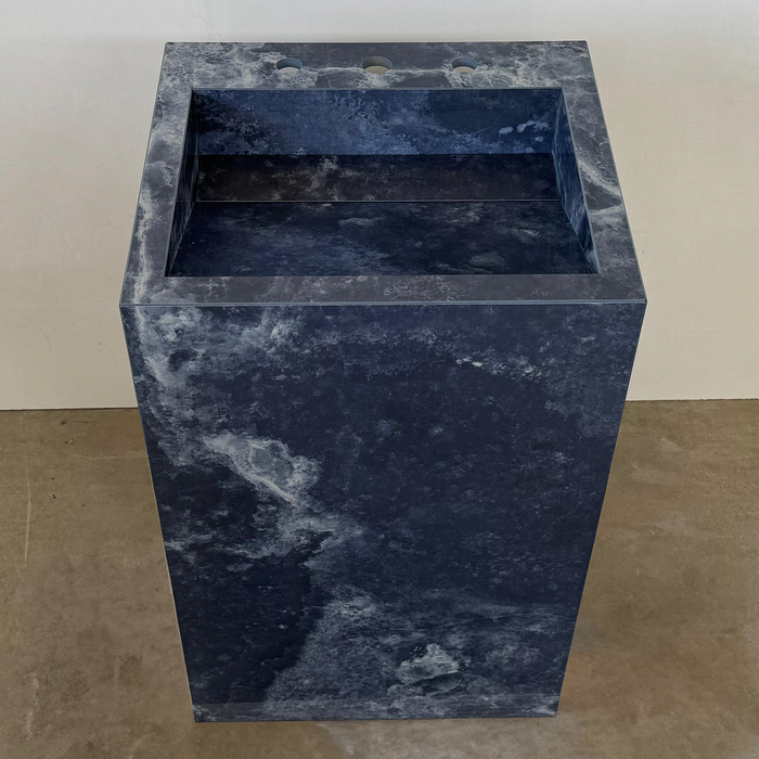 Ocean Blue Handcrafted Porcelain Pedestal Sink Marble Look Freestanding Bathroom