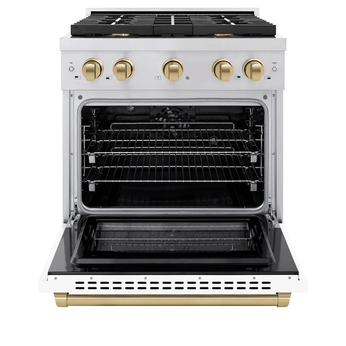 ZLINE 30"Paramount Dual Fuel Range White Matte Champagne Bronze SDRZ-WM-30-CB