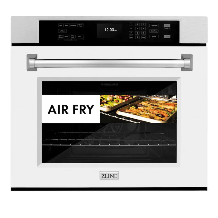 ZLINE 30"Professional True Convection Single Wall Oven, Air Fry, Self Clean, DuraSnow® White Matte WASS-WM-30