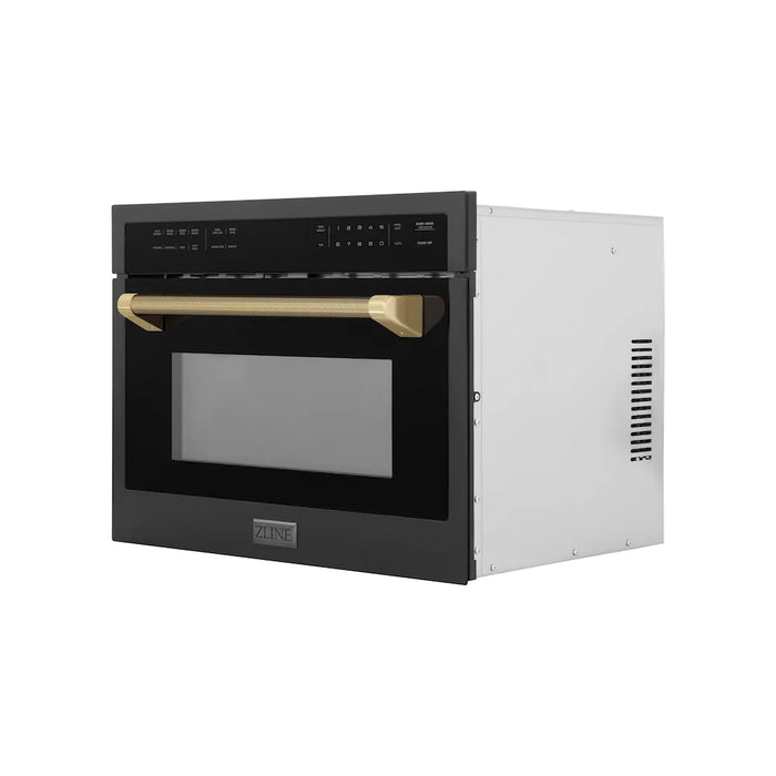 ZLINE Autograph Edition 24" Built-in Convection Microwave Oven, Black Stainless Steel, Helix Handle MWOZ-24-BS-KCB