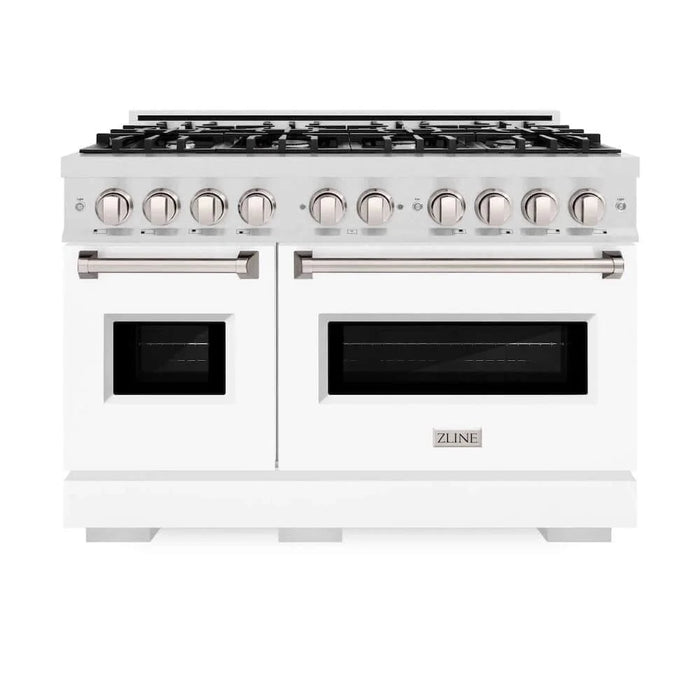 ZLINE 48" Dual Fuel Range, Gas Cooktop, Electric Convection Oven DuraSnow® Stainless Steel, White Matte Door CDRS-WM-48