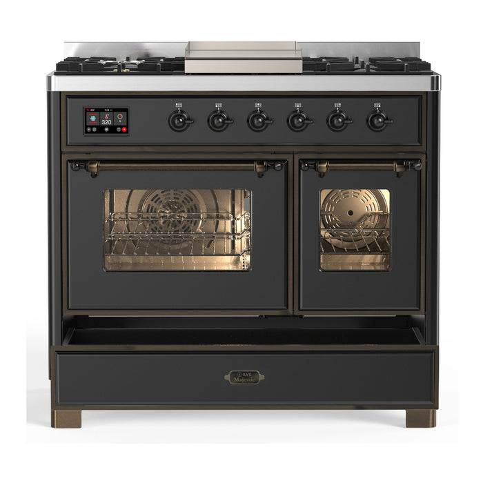 ILVE Majestic III 40" Dual Fuel, Range, Matte Graphite, Burnished Trim UMD40FNR3MGB