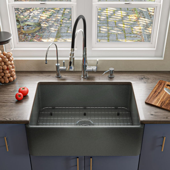 ALFI brand 30" Fireclay Farmouse Kitchen Sink In Concrete Color ABCO3020SB