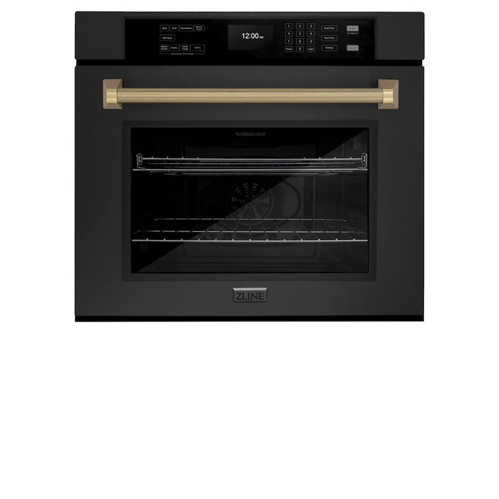 ZLINE Autograph Edition 30" Professional True Convection Single Wall Oven, Air Fry, Self Clean, Black Stainless Steel, Helix Handles WASBZ-30-KCB