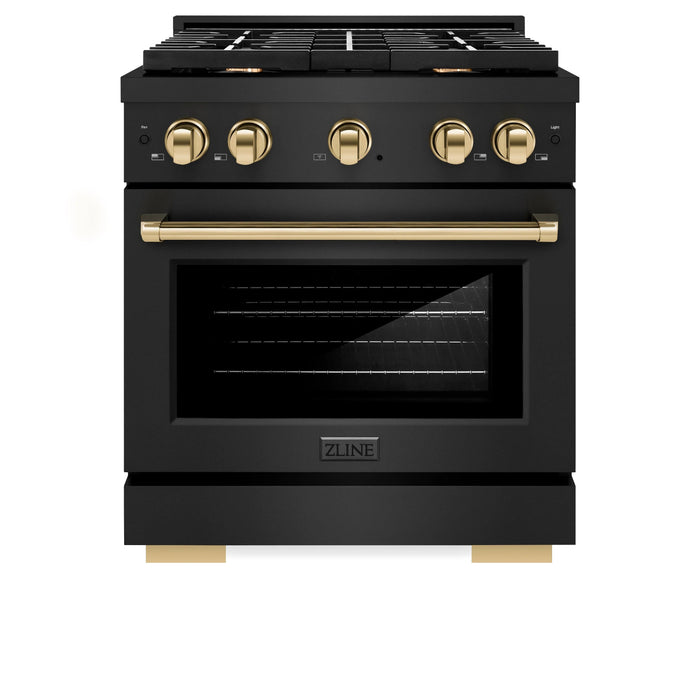 ZLINE 30"Paramount Dual Fuel Range Black Stainless Steel, Gold SDRBZ-30-G