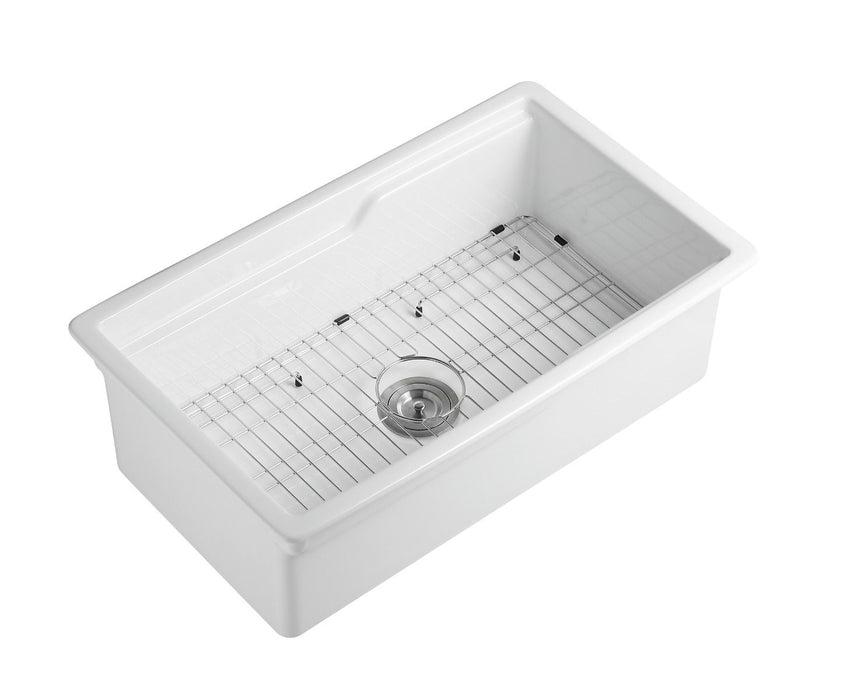 ALFI brand White 32" Workstation Step Rim Single Bowl Fireclay Undermount / Drop In Kitchen Sink ABFS3219SUD-W