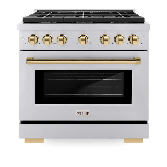 ZLINE 36"Paramount Dual Fuel Range Stainless Steel Gold SDRZ-36-G